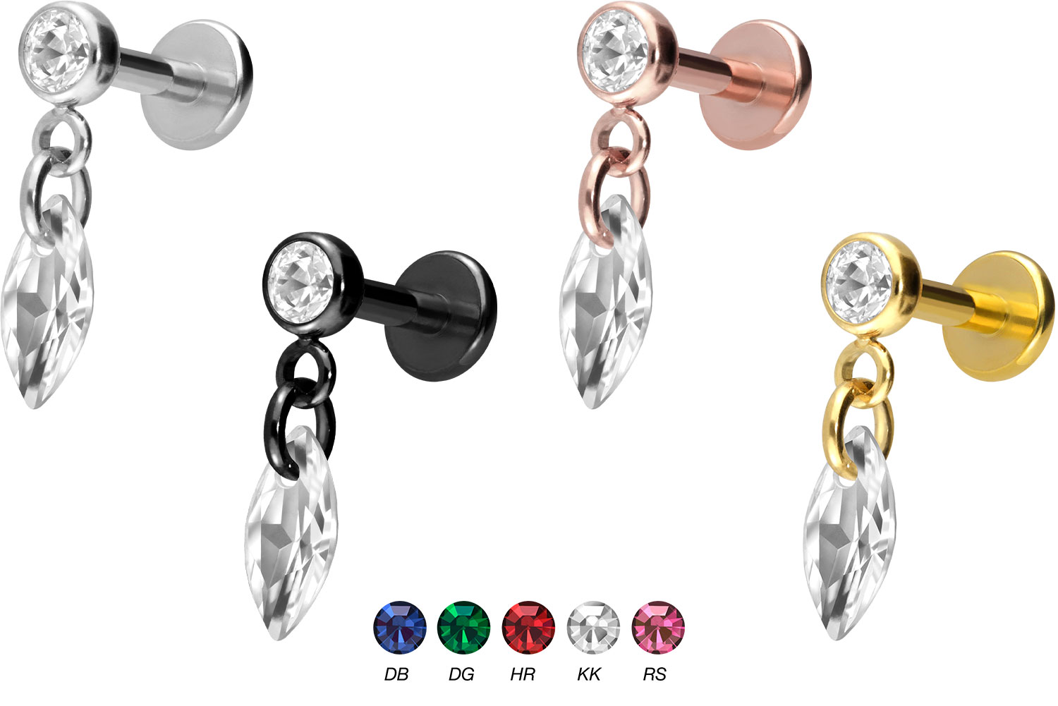 Titan Labret Piercing mit Innengewinde KRISTALLOVAL